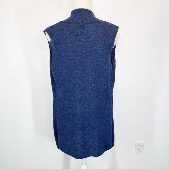 Eileen Fisher 100% wool Navy Blue Knitted Vest Size S Lightweight - Picture 5 of 8